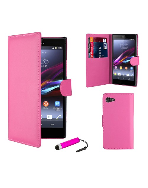 Sony Xperia M4 Pu Leather Book Style Wallet Case with free  Stylus-Pink